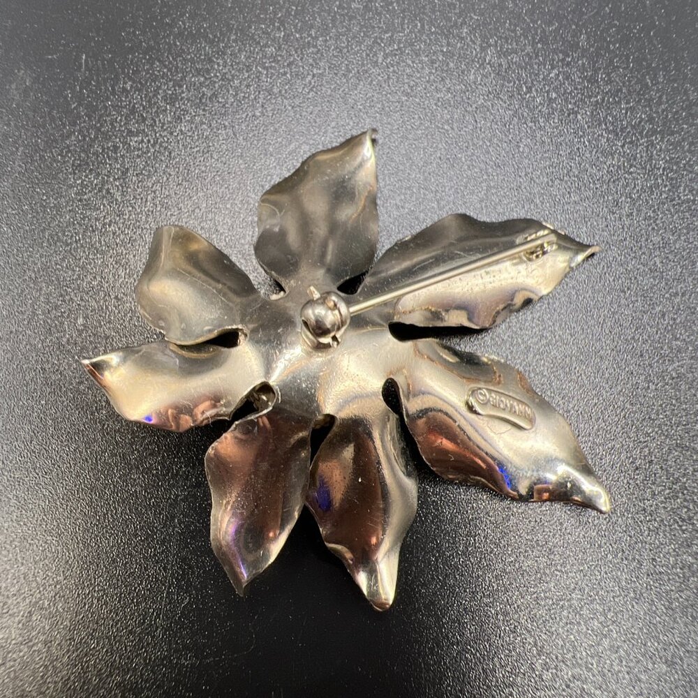 Vintage Giovanni Poinsettia Flower Silver  tone Brooch Pin - Picture 5 of 10